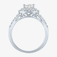 Womens Lab Created White Sapphire Sterling Silver Round Halo Cocktail Ring