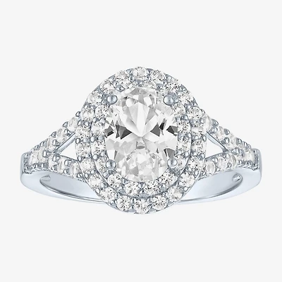Womens Lab Created White Sapphire Sterling Silver Round Halo Cocktail Ring