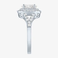 Womens Lab Created White Sapphire Sterling Silver Round Halo Cocktail Ring