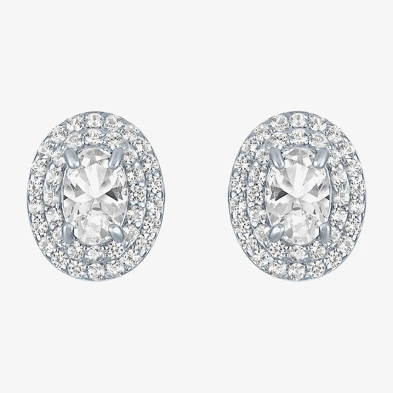 Lab Created White Sapphire Sterling Silver 10.2mm Stud Earrings