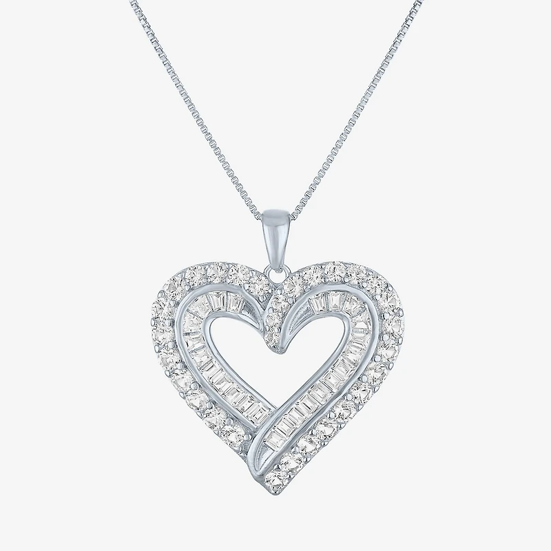 Womens Lab Created Sapphire Sterling Silver Heart 18 Inch Pendant Necklace