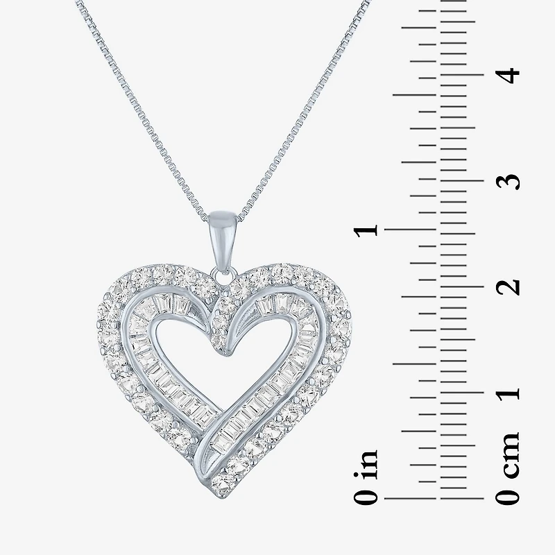 Womens Lab Created Sapphire Sterling Silver Heart 18 Inch Pendant Necklace