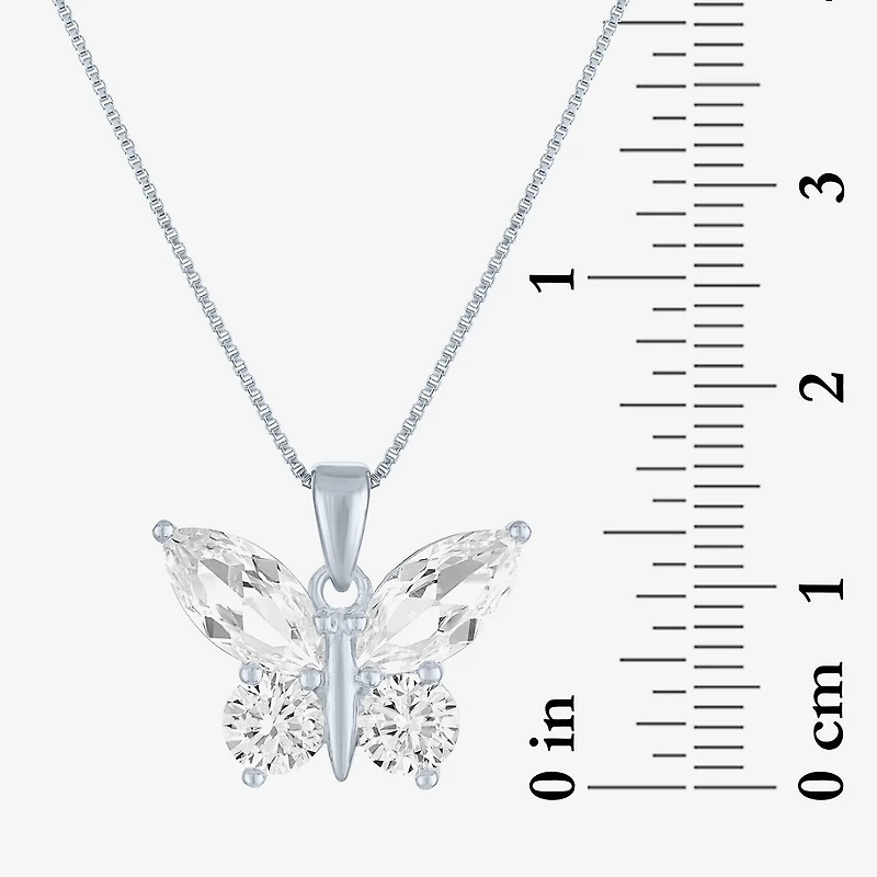 Womens Lab Created White Sapphire Sterling Silver Butterfly 18 Inch Pendant Necklace