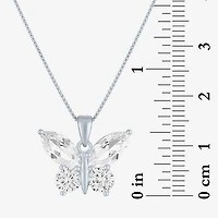 Womens Lab Created White Sapphire Sterling Silver Butterfly 18 Inch Pendant Necklace