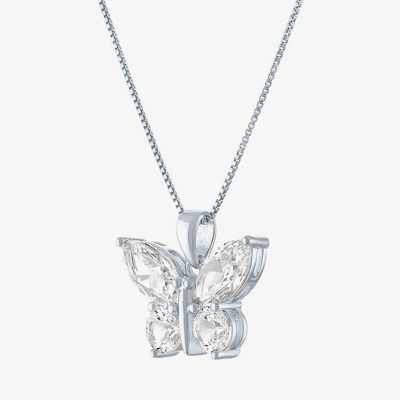 Womens Lab Created White Sapphire Sterling Silver Butterfly 18 Inch Pendant Necklace