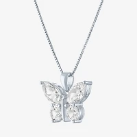 Womens Lab Created White Sapphire Sterling Silver Butterfly 18 Inch Pendant Necklace
