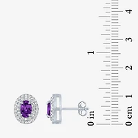 Gemstone & Lab-Created White Sapphire Sterling Silver Oval Double Halo Stud Earrings