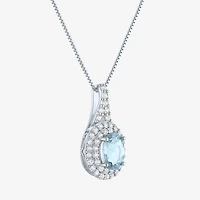 Gemstone & Lab-Created White Sapphire Sterling Silver Halo Pendant Necklace
