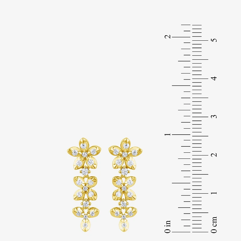 Diamond Blossom (G / Si2) Womens 1/2 CT. T.W. Lab Grown White Diamond 10K Gold Flower Drop Earrings