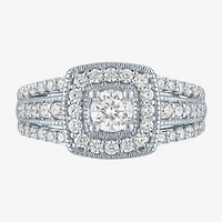 (G-H/ Si2-I1) Womens 1 CT. T.W. Lab Grown White Diamond 10K Gold Cushion Side Stone Cocktail Ring