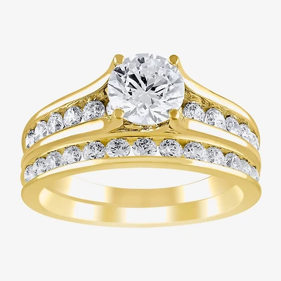 (G / Si2) Womens 2 CT. T.W. Lab Grown White Diamond 10K Gold Round Side Stone Bridal Set