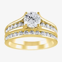 (G / Si2) Womens 2 CT. T.W. Lab Grown White Diamond 10K Gold Round Side Stone Bridal Set