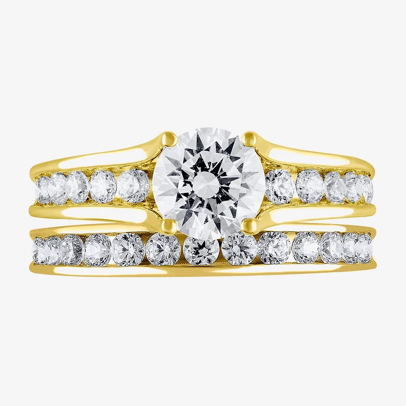 (G / Si2) Womens 2 CT. T.W. Lab Grown White Diamond 10K Gold Round Side Stone Bridal Set