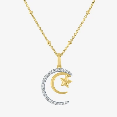 (G-H / I1-I2) Womens 1/10 CT. T.W. Lab Grown White Diamond 14K Gold Over Silver Sterling Silver Moon Star 18 Inch Pendant Necklace