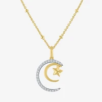 (G-H / I1-I2) Womens 1/10 CT. T.W. Lab Grown White Diamond 14K Gold Over Silver Sterling Silver Moon Star 18 Inch Pendant Necklace