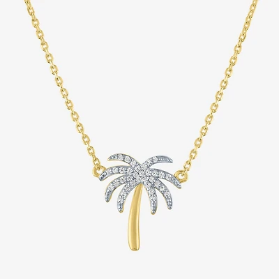 Palm Tree" (G-H / I1-I2)" Womens 1/10 CT. T.W. Lab Grown White Diamond 14K Gold Over Silver Sterling Silver 16 Inch Pendant Necklace