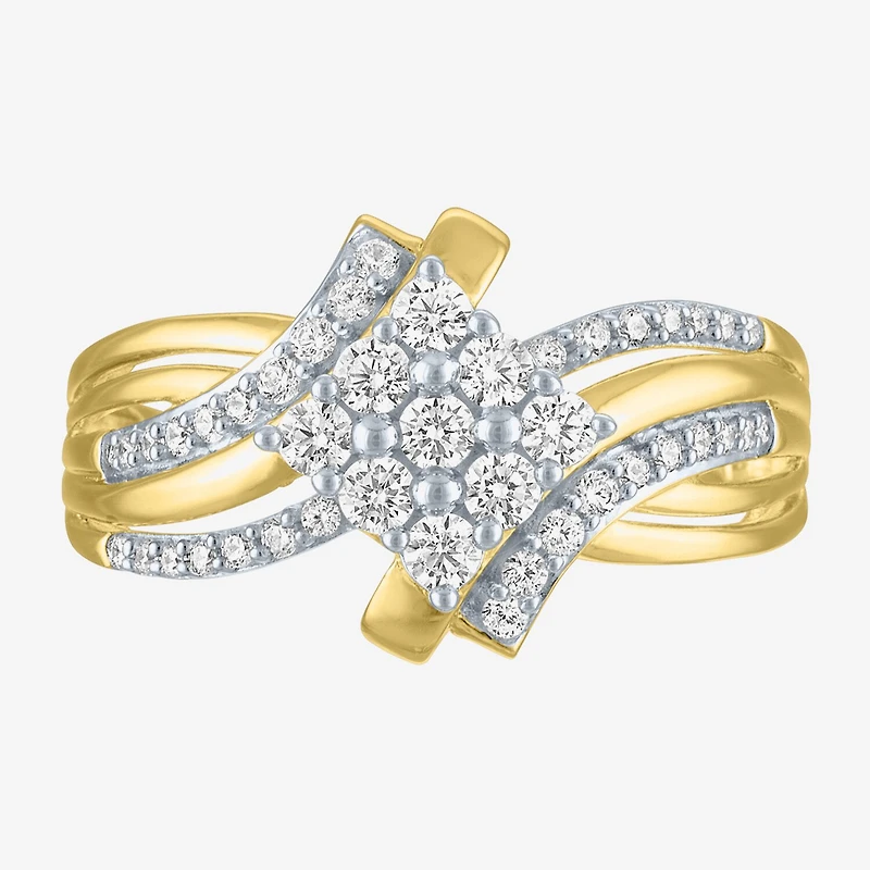 (G-H/ I1-I2) Womens 1/2 CT. T.W. Lab Grown White Diamond 14K Gold Over Silver Diamond Side Stone Bypass Cocktail Ring