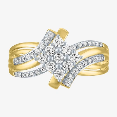 (G-H/ I1-I2) Womens 1/2 CT. T.W. Lab Grown White Diamond 14K Gold Over Silver Diamond Side Stone Bypass  Cocktail Ring