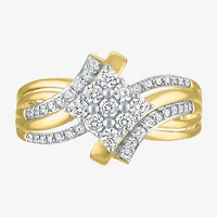 (G-H/ I1-I2) Womens 1/2 CT. T.W. Lab Grown White Diamond 14K Gold Over Silver Diamond Side Stone Bypass  Cocktail Ring
