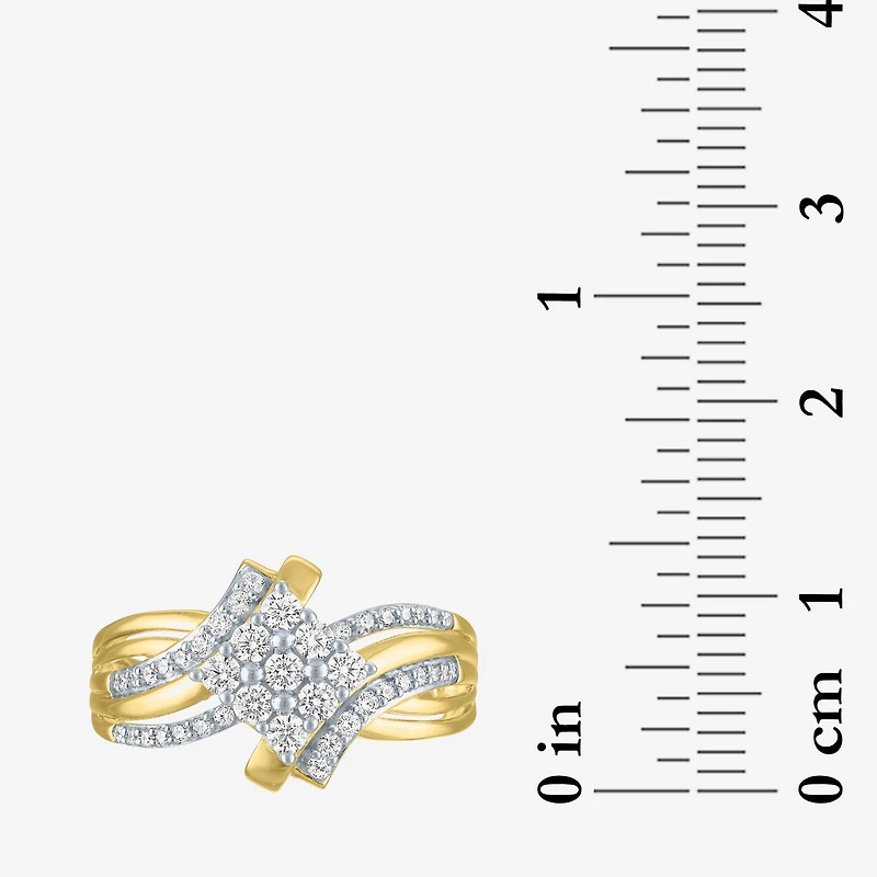 (G-H/ I1-I2) Womens 1/2 CT. T.W. Lab Grown White Diamond 14K Gold Over Silver Diamond Side Stone Bypass Cocktail Ring