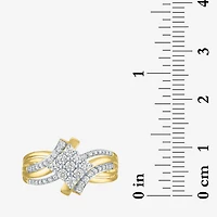 (G-H/ I1-I2) Womens 1/2 CT. T.W. Lab Grown White Diamond 14K Gold Over Silver Diamond Side Stone Bypass  Cocktail Ring