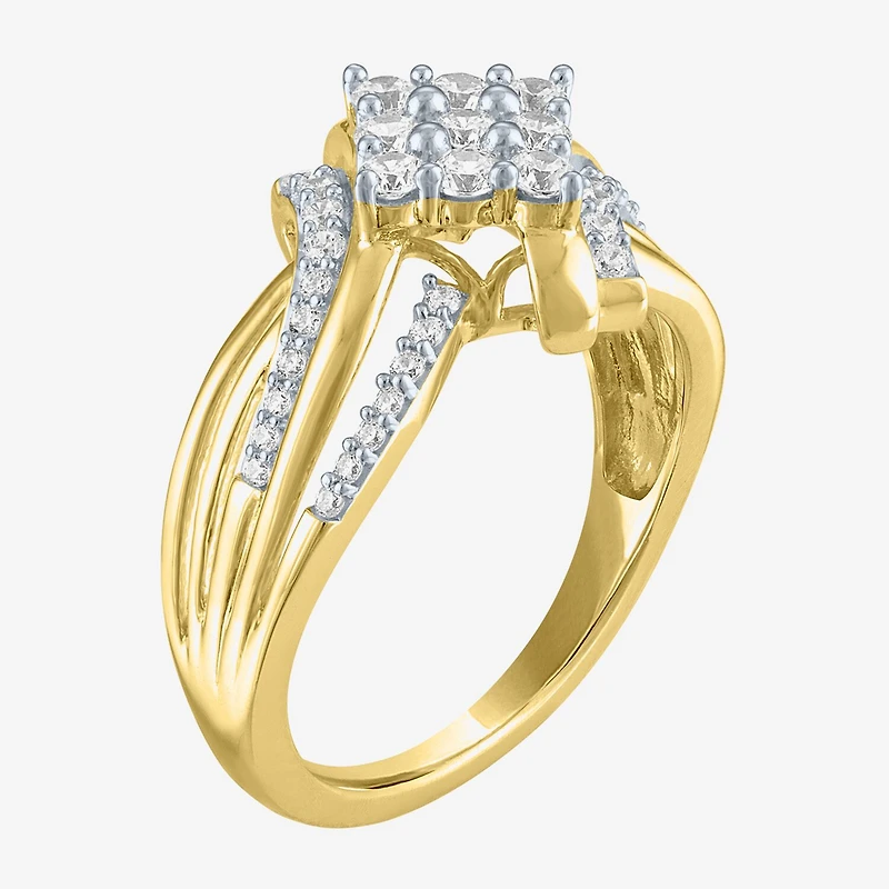 (G-H/ I1-I2) Womens 1/2 CT. T.W. Lab Grown White Diamond 14K Gold Over Silver Diamond Side Stone Bypass Cocktail Ring