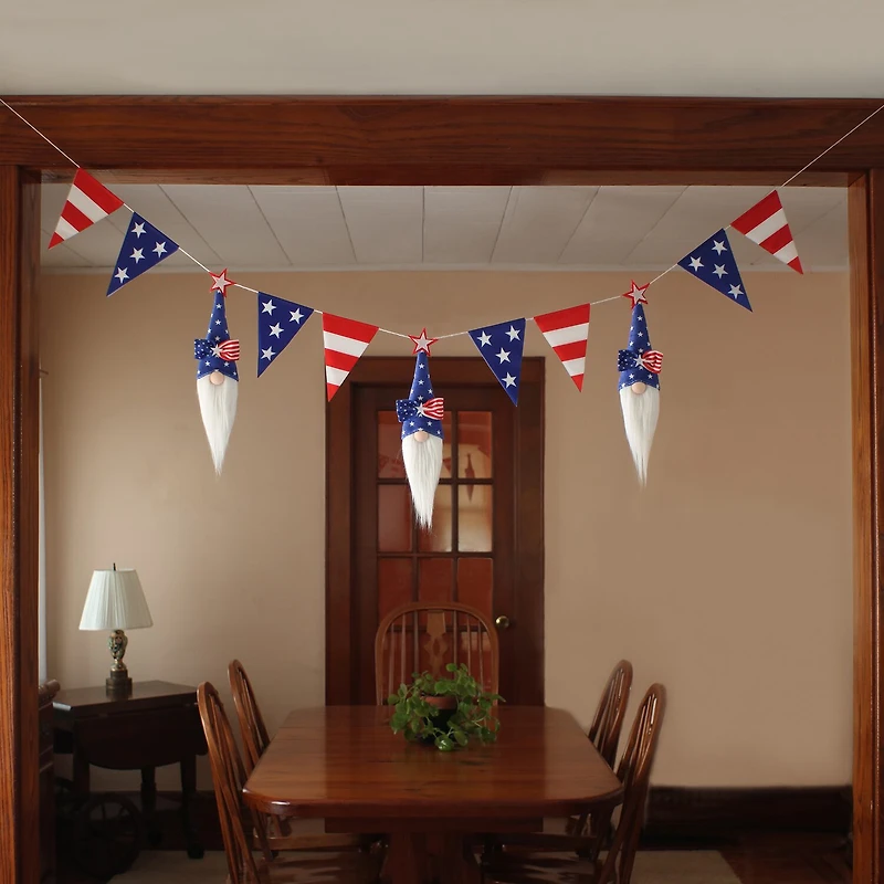 National Tree Co. 6ft Patriotic Flag Blue Gnome Indoor Outdoor Garland