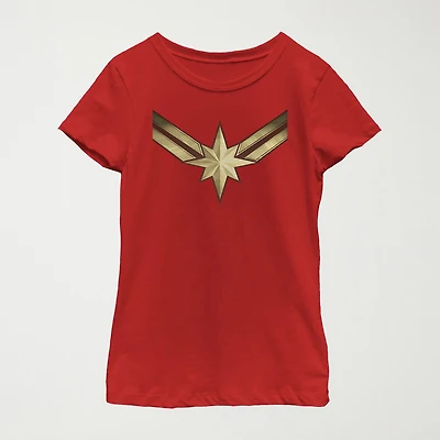 Little & Big Kid Girls Crew Neck Short Sleeve Regular Fit Captain Marvel Graphic T-Shirt