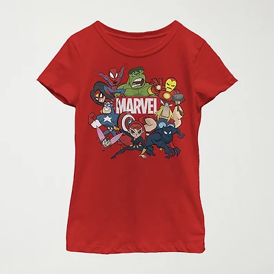 Little & Big Kid Girls Crew Neck Short Sleeve Regular Fit Marvel Graphic T-Shirt