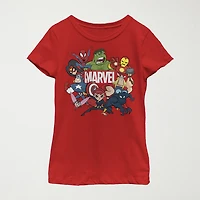 Little & Big Kid Girls Crew Neck Short Sleeve Regular Fit Marvel Graphic T-Shirt