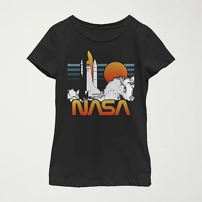 Little & Big Kid Girls Crew Neck Short Sleeve Regular Fit NASA Graphic T-Shirt