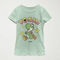 Yoshi Little & Big Kid Girls Crew Neck Short Sleeve Regular Fit Super Mario Graphic T-Shirt