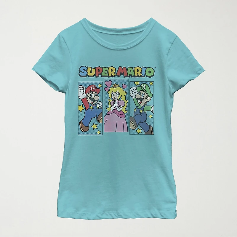Little & Big Kid Girls Crew Neck Short Sleeve Regular Fit Super Mario Graphic T-Shirt