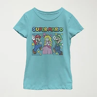 Little & Big Kid Girls Crew Neck Short Sleeve Regular Fit Super Mario Graphic T-Shirt