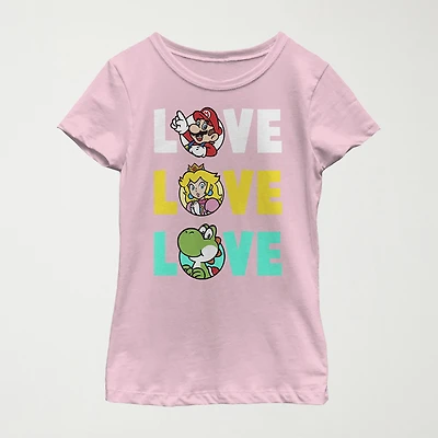 Little & Big Kid Girls Crew Neck Short Sleeve Regular Fit Super Mario Graphic T-Shirt