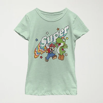 Little & Big Girls Super Mario Yoshi Crew Neck Short Sleeve Graphic T-Shirt