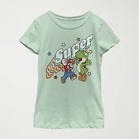 Little & Big Girls Super Mario Yoshi Crew Neck Short Sleeve Graphic T-Shirt