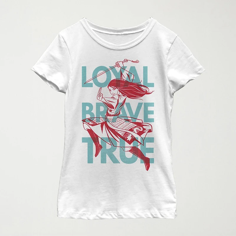 Little & Big Kid Girls Round Neck Short Sleeve Regular Fit Princess Mulan Graphic T-Shirt