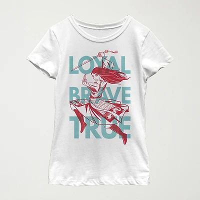 Little & Big Kid Girls Round Neck Short Sleeve Regular Fit Princess Mulan Graphic T-Shirt