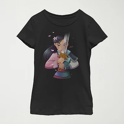 Disney Little & Big Girls Mulan Portrait Crew Neck Short Sleeve Graphic T-Shirt