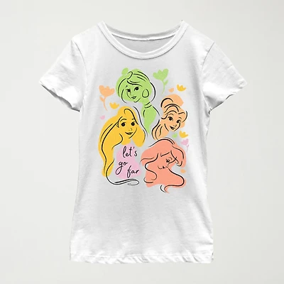 Disney Little & Big Kid Girls Crew Neck Short Sleeve Slim Fit Princess Graphic T-Shirt