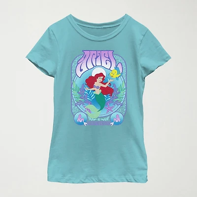 Disney Little & Big Kid Girls Crew Neck Short Sleeve Slim Fit Ariel Princess The Mermaid Graphic T-Shirt