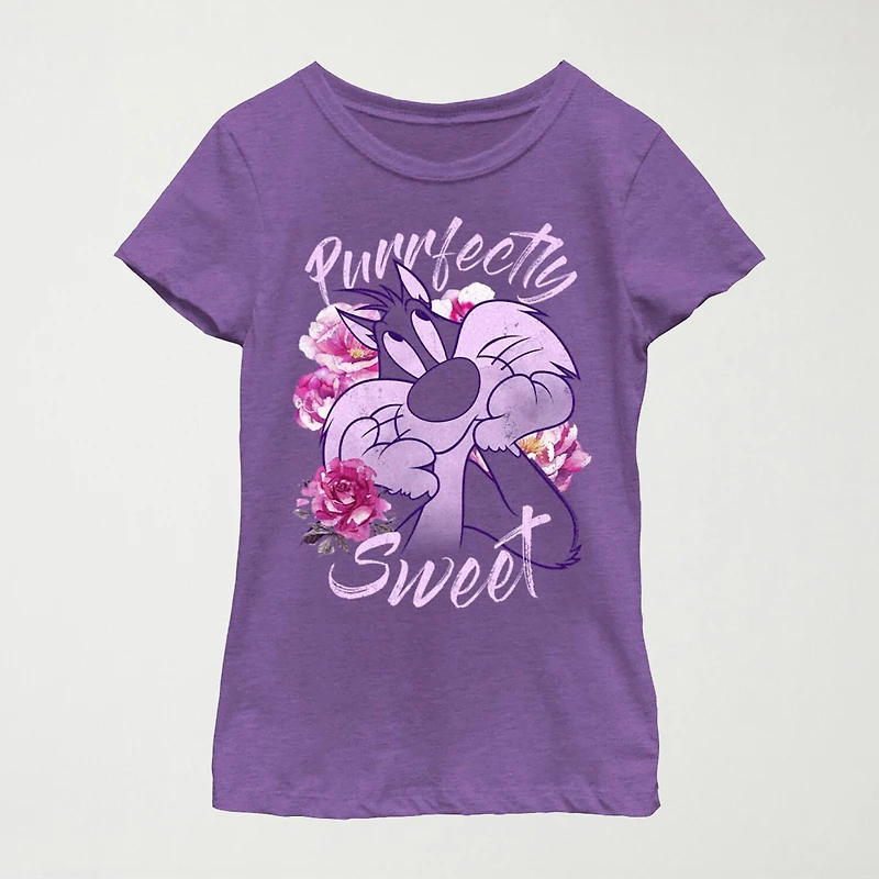 Little & Big Kid Girls Crew Neck Short Sleeve Slim Fit Looney Tunes Graphic T-Shirt