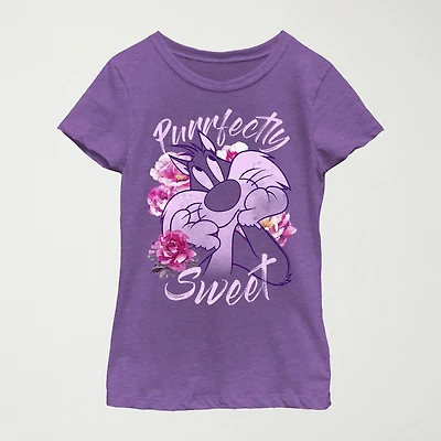 Little & Big Kid Girls Crew Neck Short Sleeve Slim Fit Looney Tunes Graphic T-Shirt