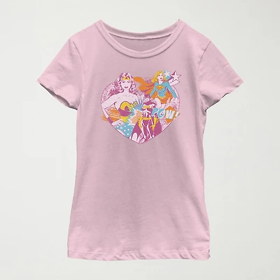 Little & Big Kid Girls Crew Neck Short Sleeve Slim Fit Justice League Graphic T-Shirt