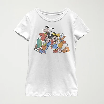 Disney Little & Big Kid Girls Crew Neck Short Sleeve Slim Fit Mickey and Friends Graphic T-Shirt