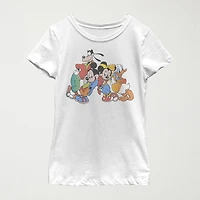 Disney Little & Big Kid Girls Crew Neck Short Sleeve Slim Fit Mickey and Friends Graphic T-Shirt