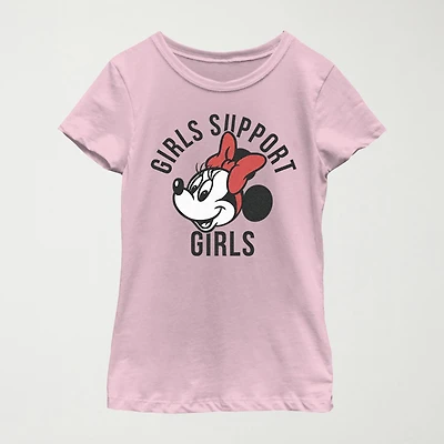 Little & Big Kid Girls Crew Neck Short Sleeve Slim Fit Minnie Mouse Graphic T-Shirt