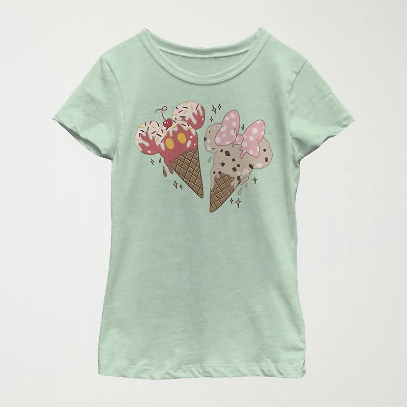 Little & Big Kid Girls Crew Neck Short Sleeve Slim Fit Mickey and Friends Graphic T-Shirt