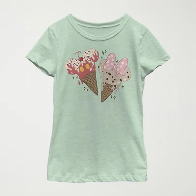 Little & Big Kid Girls Crew Neck Short Sleeve Slim Fit Mickey and Friends Graphic T-Shirt